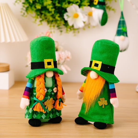 St. Patrick's Day Leprechaun Gnome Figurine, 8.66 Inch Lucky Irish Shamrock Plush, Green and Rainbow Tomte for Home Tiered Tray Mantel Decor