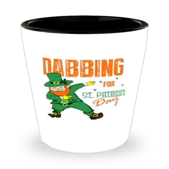 St. Patrick's Day Leprechaun Shot Glass, Irish Celebration Dabbing Design, Ideal Gift for Lovers, Mini Glassware Collection, 1.5oz White Cup