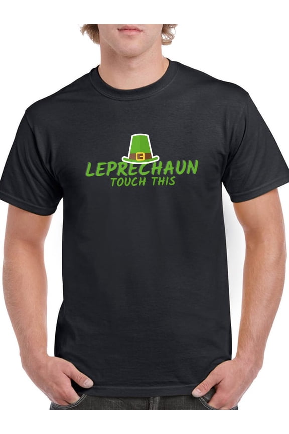 St Patrick's Day Leprechaun Touch This Graphic Men Black T-Shirt, Male Medium