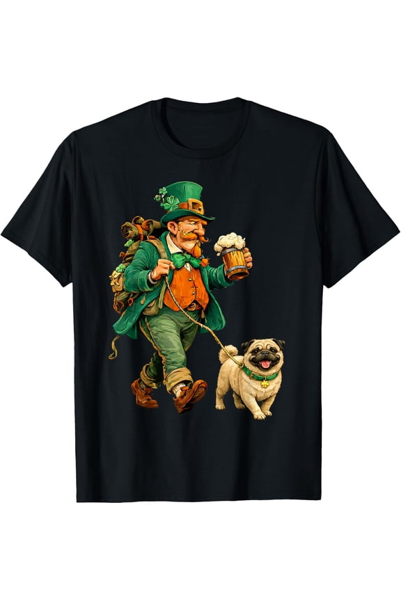 St. Patrick’s Day Leprechaun with Beer and Walking Pug T-Shirt