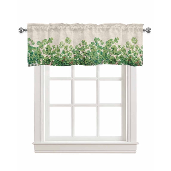 St. Patrick's Day Linen Curtain Valance for Bedroom/Bathroom/Kitchen/Office/Living/Dining Room Windows, Botanical Plant Watercolor Leaves Lucky Rod Pocket Topper Decorative Cafe Drapes Panel 60"x18"