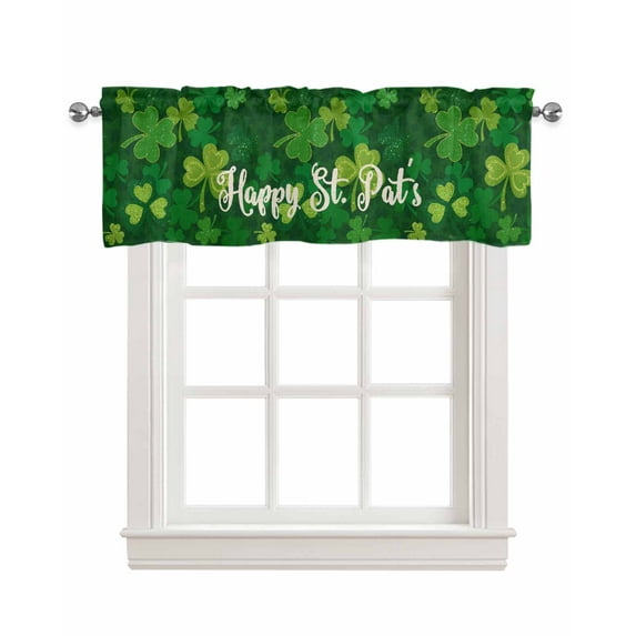 St. Patrick's Day Linen Curtain Valance for Bedroom/Bathroom/Kitchen/Office/Living/Dining Room Windows,Golden Green Plant Spring Holiday Rod Pocket Topper Drapes Decorative Cafe Drapery Panel 54x18