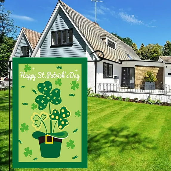 St. Patrick's Day Linen Garden Flag 12.2x9.05 Inch - Shamrock Clover Patio Decor - Outdoor Holiday Banner - Irish Themed Yard Decoration