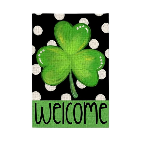St. Patrick's Day Linen Garden Flag, Leprechaun & Shamrock Themed Outdoor Patio Decor (12.2x9.05 Inches)