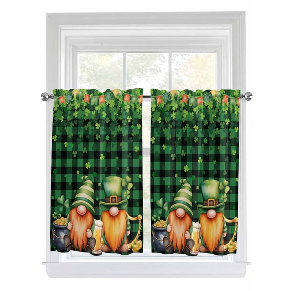 St. Patrick's Day Living Room Curtains 2 Panel, Lucky Shamrocks Harp Beer Farmhouse Plaid Cafe Window Treatment, Farmhouse Bedroom Bathroom Kitchen Curtains Drapes 104"x45"