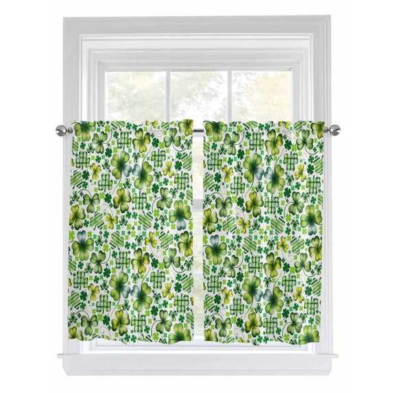St. Patrick's Day Living Room Curtains 2 Panel, Lucky Shamrocks Spring Country Leaves Cafe Window Treatment, Farmhouse Bedroom Bathroom Kitchen Curtains Drapes 104"x45"