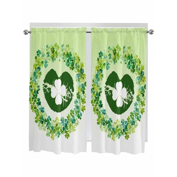 St. Patrick's Day Living Room Curtains 2 Panel, Spring Shamrock Wreath Leaf Lips Ombre Green Cafe Window Treatment, Extra Long Farmhouse Bedroom Bathroom Kitchen Curtains Drapes 104"x72"