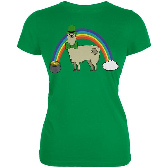 St. Patrick's Day Llama Cute Pot Of Gold Juniors Soft T Shirt Irish Green 2XL