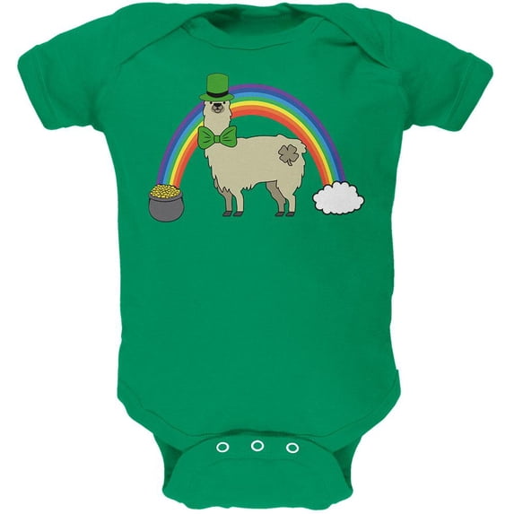 St. Patrick's Day Llama Cute Pot Of Gold Soft Baby One Piece Kelly Green 18-24 M