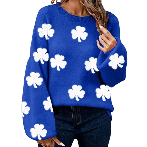 St Patrick's Day Long Sleeve Going Out Tops for Women Soft Blouses 2026 Trendy Fitness Clothing Crew Neck Party Womens Sweatshirts Blue