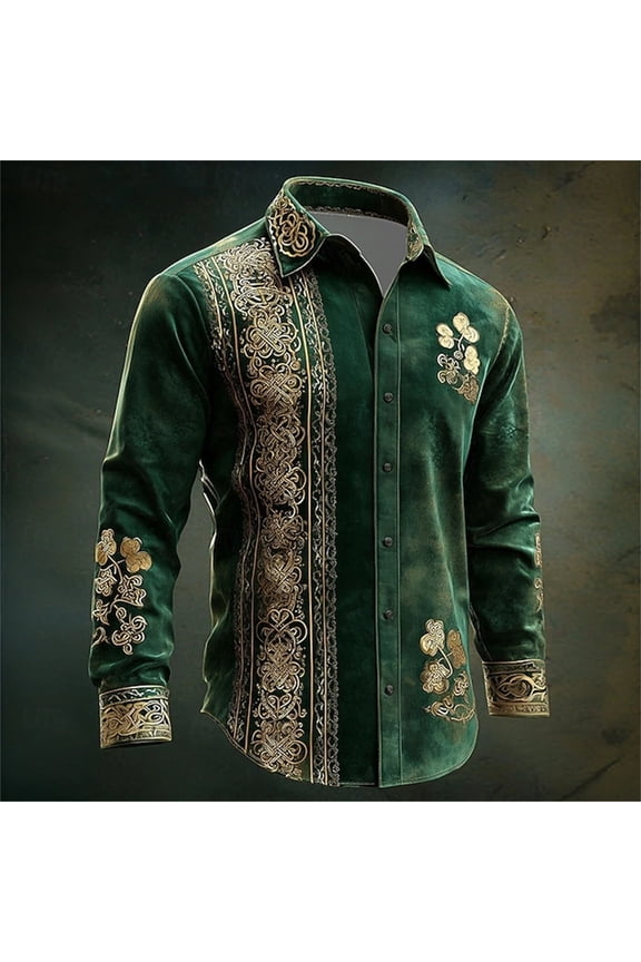 St. Patrick's Day Long Sleeve Shirt for Men Irish Printed Casual Button Down Shirts (Dark Green M)