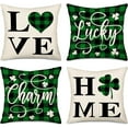 thumbnail image 1 of St Patrick‘s Day Love Home Clover Pillow Cover Green Black Buffalo Plaid Lucky Charm Shamrocks Farmhouse Decorative Throw Pillow Covers 16x16 Inch Set of 4 Cushion Case Spring Holiday, 1 of 6