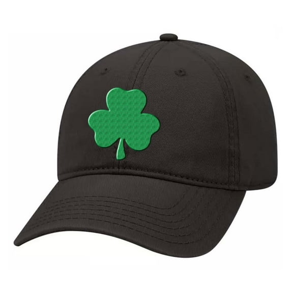 St. Patrick's Day Lucky Clover Embroidered Unisex Adjustable Hat Baseball Cap, Black