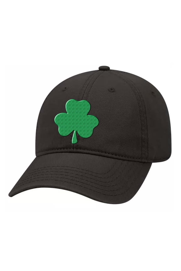 St. Patrick's Day Lucky Clover Embroidered Unisex Adjustable Hat Baseball Cap, Black