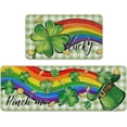 thumbnail image 1 of St. Patrick''s Day Lucky Clover Kitchen Rugs Set of 2, Shamrock Hat Rainbow Plaid Check Farmhouse Kitchen Mats Decor, Pinch Me Gold Irish Floor Door Mat Home Decorations -17x29 and 17x47 Inch, 1 of 6