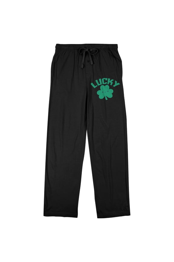 St. Patrick's Day Lucky Clover Men's Black Sleep Pajama Pants
