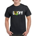 thumbnail image 1 of St Patrick's Day Lucky Graphic Men Black T-Shirt, Male Medium, 1 of 4