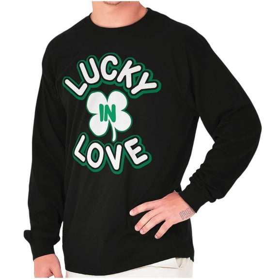 St Patrick's Day Lucky In Love Long Sleeve TShirt Men Women Brisco Brands S