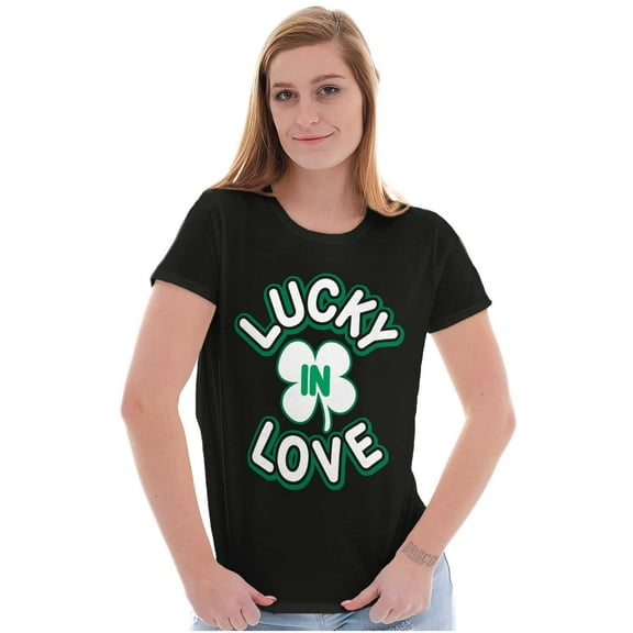 St Patrick's Day Lucky In Love Womens Fitted Plus Size Graphic Tee Brisco Brands 3X