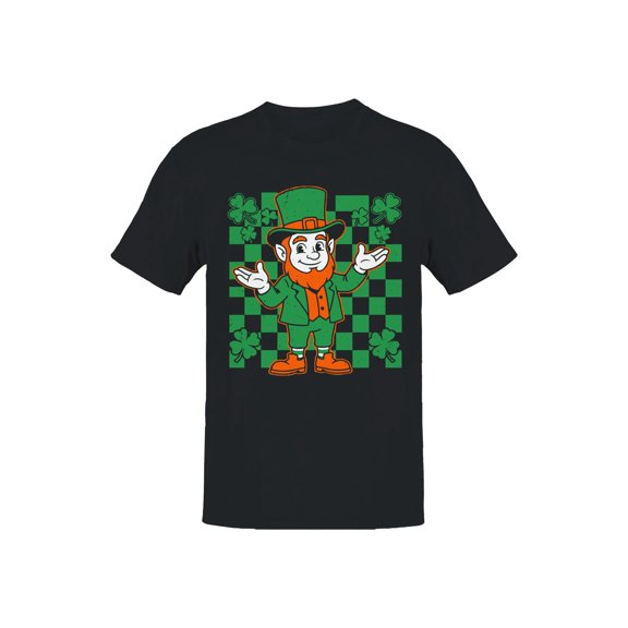 St. Patrick's Day Lucky Leprechaun Checkerboard Design Men's T-shirt
