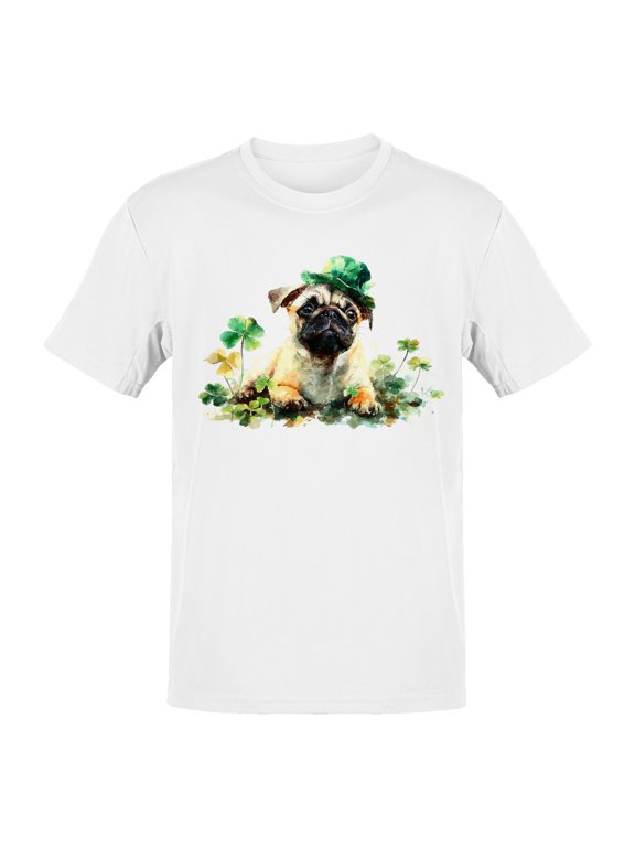 St. Patrick's Day Lucky Pug with Shamrocks Hat Men's T-shirt