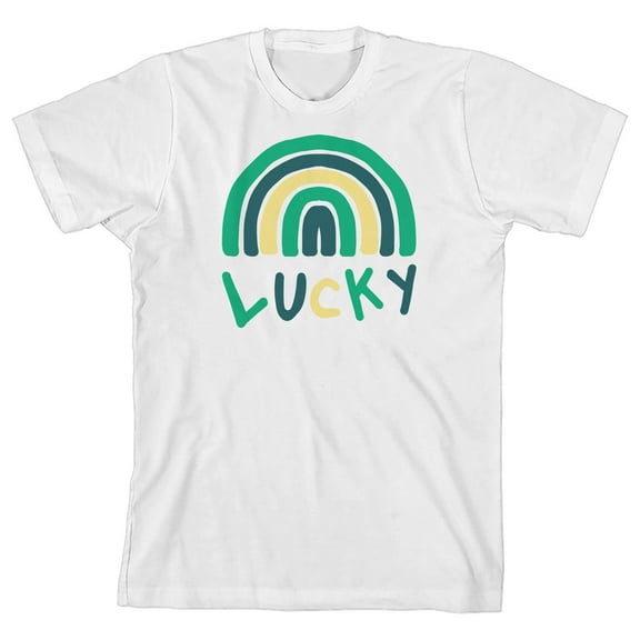 St. Patrick's Day Lucky Rainbow Crew Neck Short Sleeve Youth White T-shirt-XS