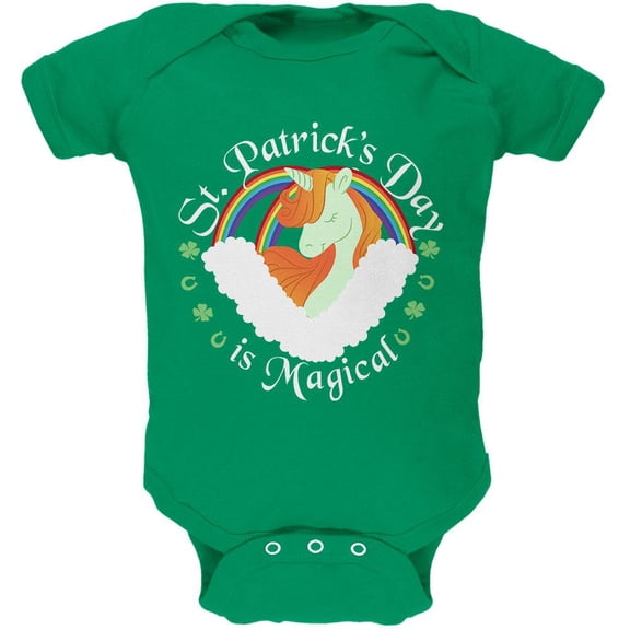 St. Patrick's Day Magical Unicorn Horseshoe Ginger Soft Baby One Piece Kelly Green 3-6 M