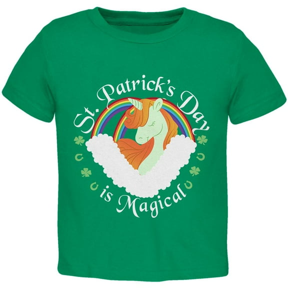 St. Patrick's Day Magical Unicorn Horseshoe Ginger Toddler T Shirt Kelly Green 3T