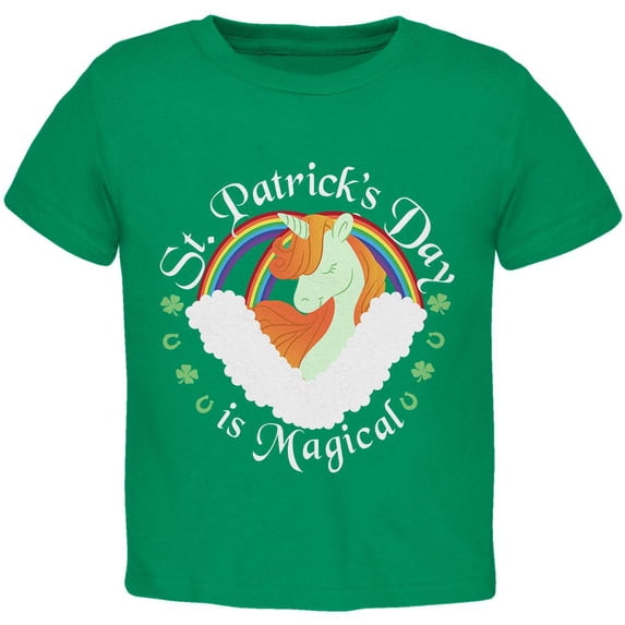 St. Patrick's Day Magical Unicorn Horseshoe Ginger Toddler T Shirt Kelly Green 3T
