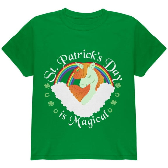 St. Patrick's Day Magical Unicorn Horseshoe Ginger Youth T Shirt Irish Green YLG