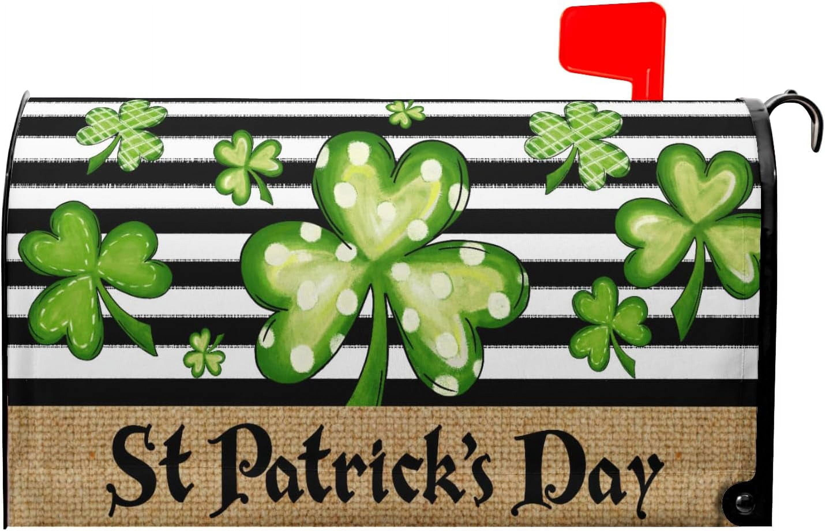 St. Patrick''s Day Mailbox Cover Magnetic Standard Size 18" X 21" Green Love Clover Black and White Stripe Mailbox Covers Magnetic Mailbox Covers Post Letter Box Cover for Outdoor Decor