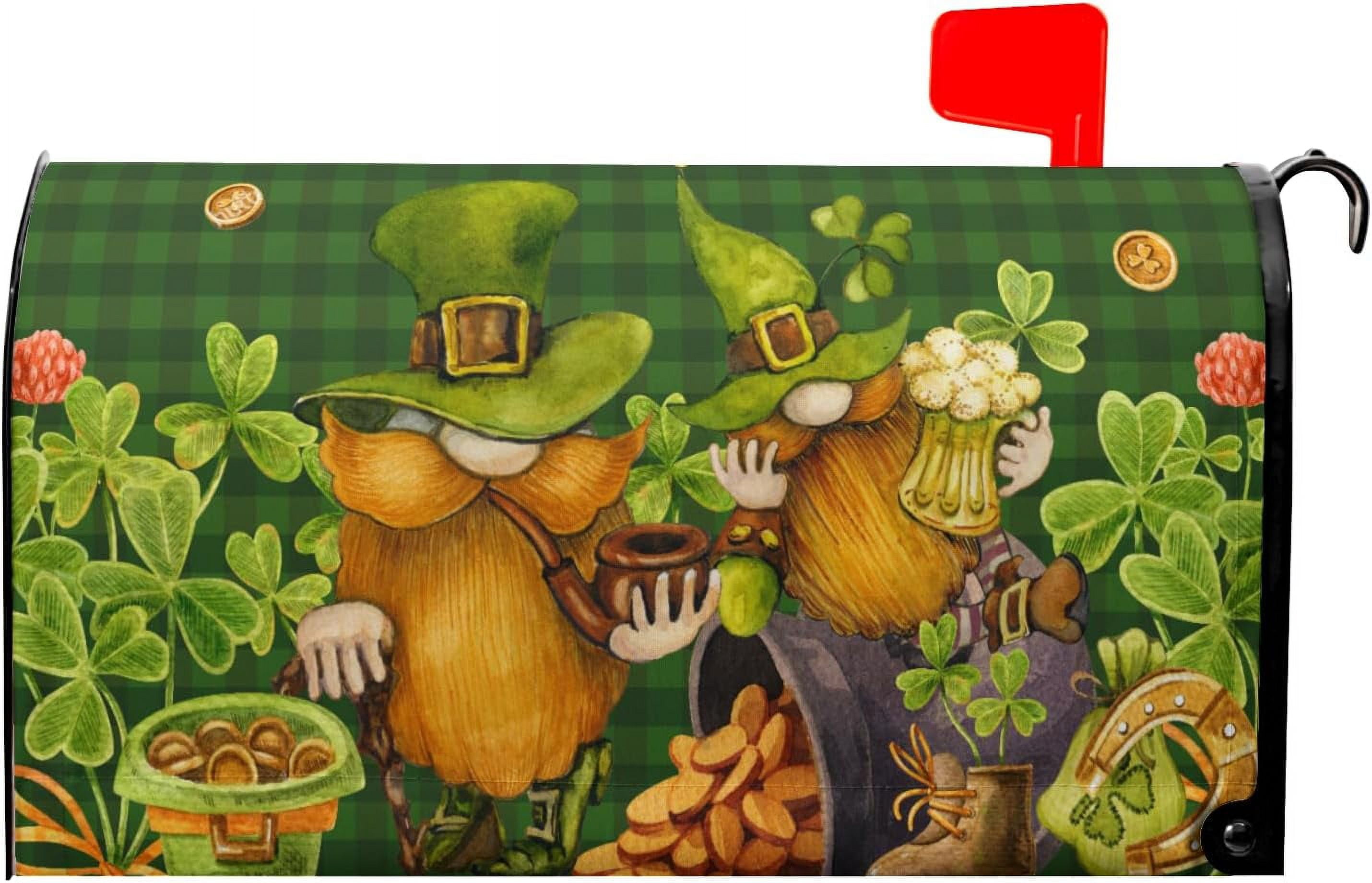 St Patrick's Day Mailbox Cover - Magnetic Clover Leaf Design Waterproof Mailbox Wrap 21x18 Inches