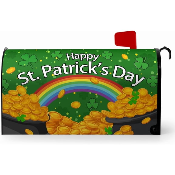 St. Patrick''s Day Mailbox Covers Magnetic Standard Size Lucky Shamrock Rainbow Mailbox Cover 21x18 Inch Gold Coin Spring Post Letter Box Wraps St Patricks Day Outdoor Decor for Garden Yard