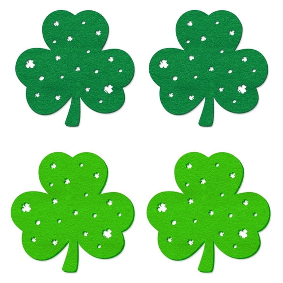 St. Patrick's Day Mat, Hollow-Cut Felt Clover Table Runner & Placemat Set, Lucky Shamrock Decor for Dining Table, 12x18 Inches