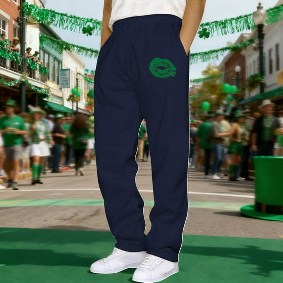 St. Patrick's Day Mens Pants Athletic Open Bottom Running Pants Mesh Mens Sweatpants with Pockets Navy XL