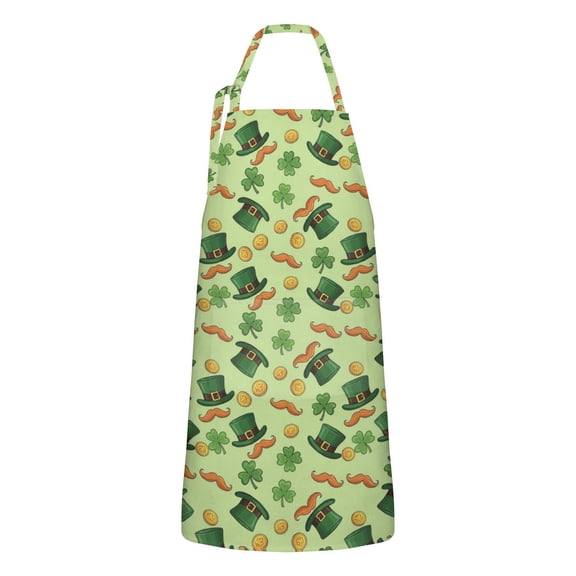 St. Patrick's Day and Mustaches Apron with Pockets, Cotton Linen Waterproof Adjustable Apron for Women, Kitchen Cooking Gardening BBQ Salon Apron, 33x27 Inch