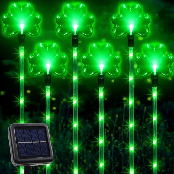 St. Patrick's Day Outdoor Decorative Lights, 6 Pack Solar Shamrocks Lights Outdoor Waterproof with 8 Modes, Lucky Clover Pathway Lights for Garden Yard Patio Spring St. Patrick's Day Decor
