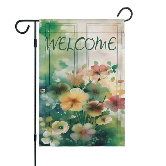 St. Patrick's Day Outdoor Flags Irish Outdoor Flag Spring Colorful Flower Welcome Welcome Flag 12.5''×18'' Linen Vertical Double Sided Garden Flag for Home,Spring Holiday Decor
