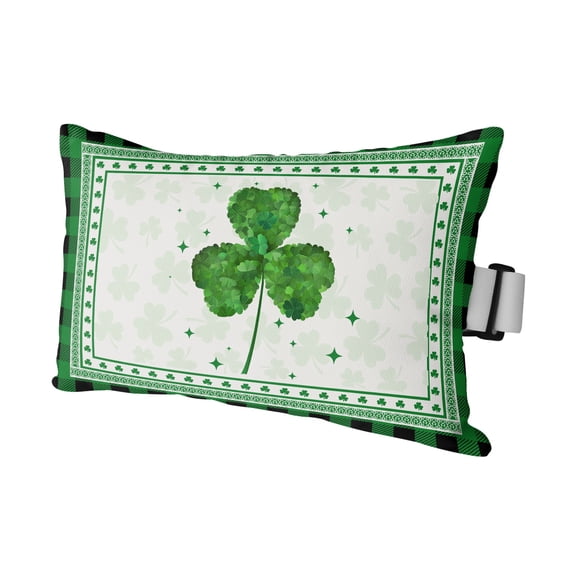 St. Patrick's Day Outdoor Pillows for Chaise Lounge Chair Waterproof Lumbar Pillows with Insert&Strap Beach Headrest Pillow Green Shamrock Buffalo Plaid Spring Pillow for Patio Pool 11"x16"