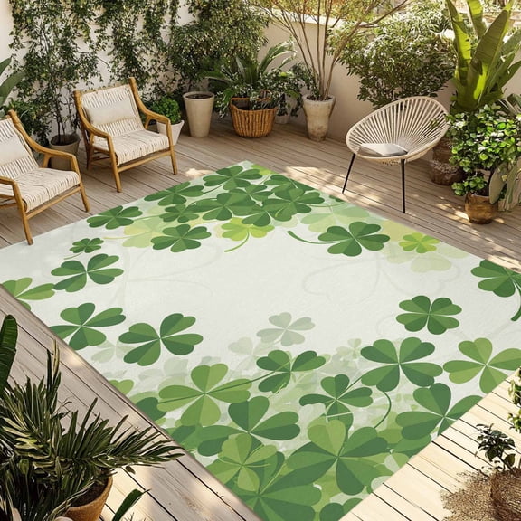 St. Patrick's Day Outdoor Rug for Patio/Deck/Porch, Non-Slip Large Area Rug 3 x 5 Ft, Green Lucky Shamrock Spring Country Indoor Outdoor Rugs Washable Area Rugs, Reversible Camping Rug Carpet Runner