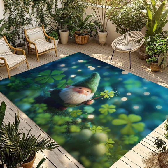 St. Patrick's Day Outdoor Rug for Patio/Deck/Porch, Non-Slip Large Area Rug 3 x 5 Ft, Spring Green Gnomes Lucky Irish Clovers Indoor Outdoor Rugs Washable Area Rugs, Camping Rug Carpet Runner