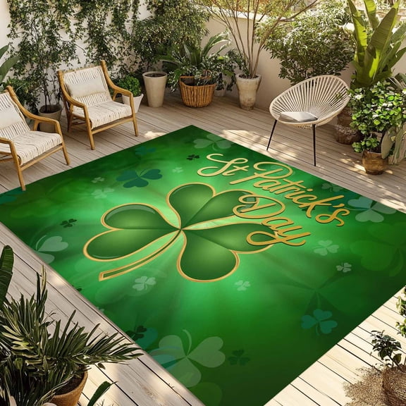 St. Patrick's Day Outdoor Rug for Patio/Deck/Porch, Non-Slip Large Area Rug 3 x 5 Ft, Spring Lucky Shamrock Grass Farmhouse Indoor Outdoor Rugs Washable Area Rugs, Camping Rug Carpet Runner