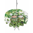 thumbnail image 1 of St Patrick's Day Outdoor Tablecloth - 54 Inch Round Dining Table Cover, Lucky Shamrock Tree Gnomes Truck Leaf Green Waterproof Outdoor Table Cloth with Umbrella Hole & Zipper for Picnic/Patio/Party, 1 of 7