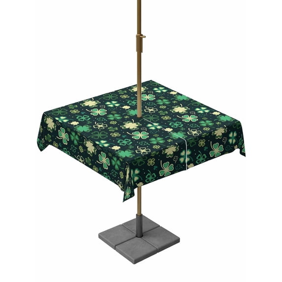 St. Patrick's Day Outdoor Tablecloth - 54x54 Inch Square Dining Table Cover, Dark Green Lucky Shamrock Leaves Spring Waterproof Outdoor Table Cloth with Umbrella Hole & Zipper for Picnic/Patio/Party
