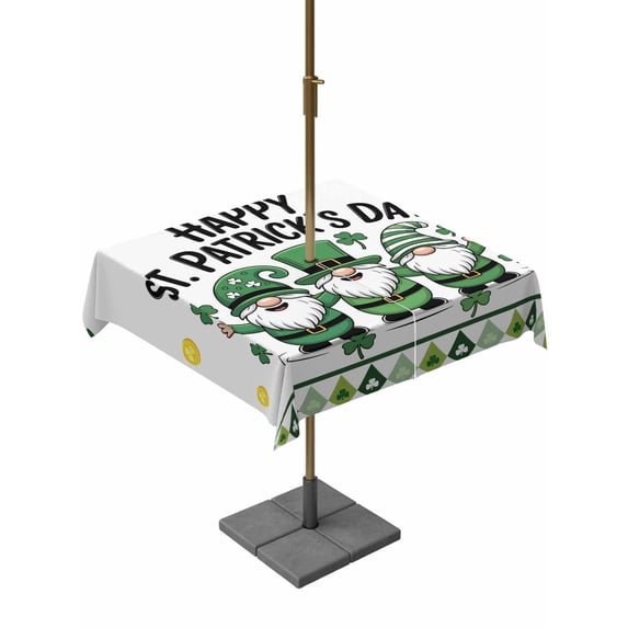 St. Patrick's Day Outdoor Tablecloth - 54x54 Inch Square Dining Table Cover, Green Shamrock Gnomes Gold Coin Spring Waterproof Outdoor Table Cloth with Umbrella Hole & Zipper for Picnic/Patio/Party