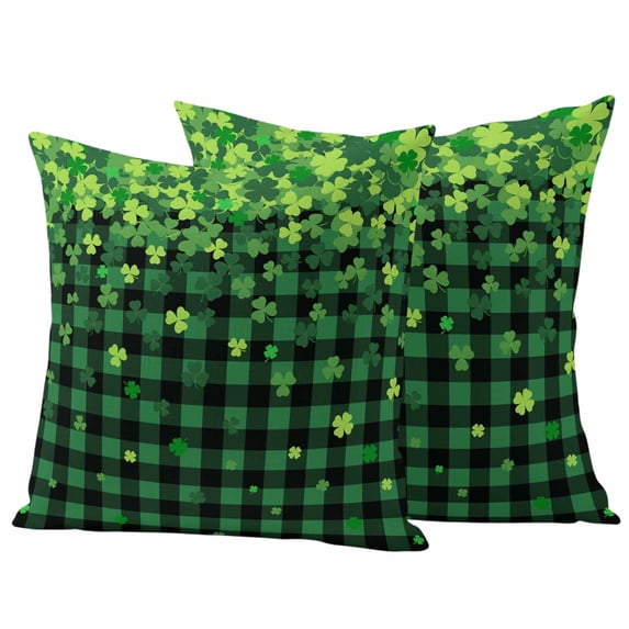 St. Patrick's Day Outdoor Waterproof Pillow Covers, Spring Shamrocks Farmhouse Green Checkered Decorative Square Throw Pillowcase Sofa Cushion Sham for Patio/Couch/Chair, 26"x26" 2 Pack