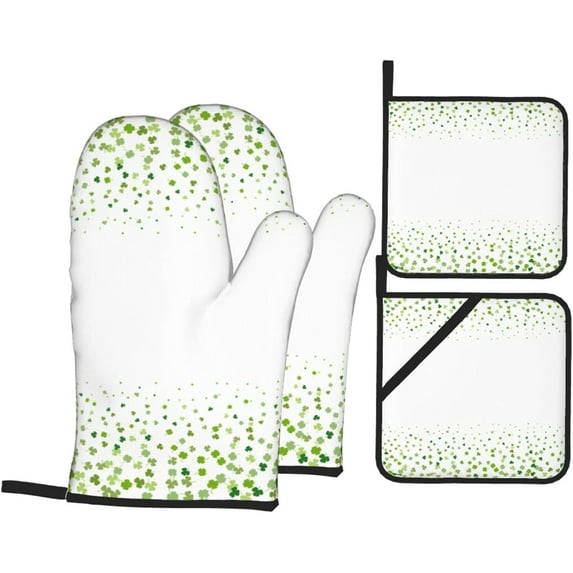 St Patrick''s Day Oven Mitts and Pot Holders 4 Pcs Sets for Kitchen, Cooking Gloves Heat Resistant Oven Mitt Gloves Non Slip Potholders BBQ Gloves for Baking, Grilling, BBQ