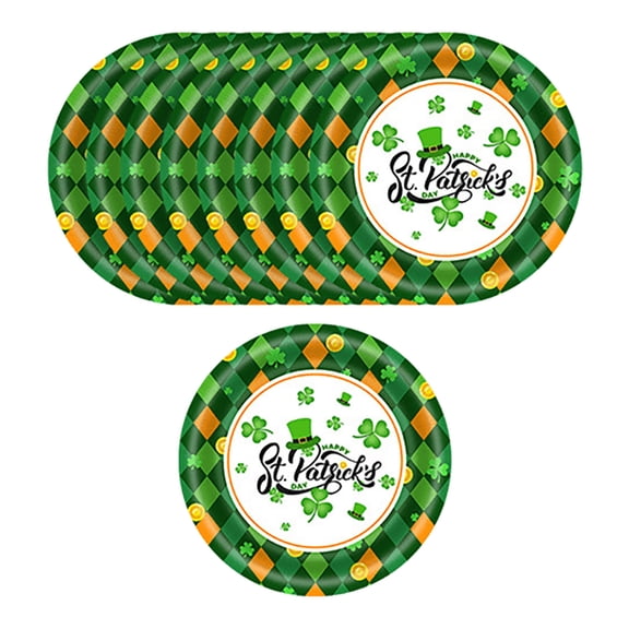 St. Patrick’s Day Paper Plates, Disposable Green Shamrocks Irish Party Supplies Favor, for St. Patrick’s Day Dinner Party Tableware Set (7in, 24pcs)