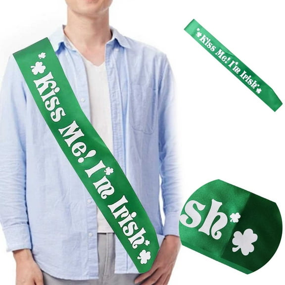 St. Patrick's Day Party Accessory, St. Patrick's Day Satin Sash - Irish for a Day Green Ribbon - Party Favor or Dress Up Accessory