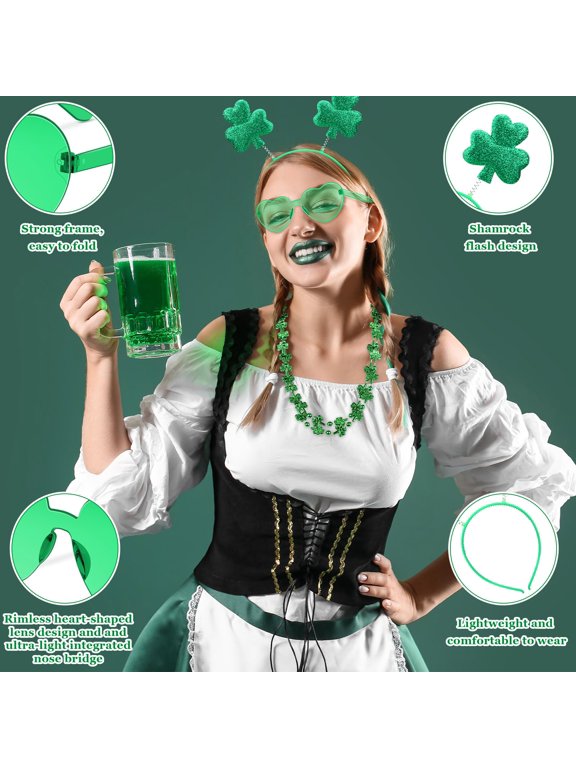 St. Patrick's Day Party Favors 36 Pcs Accessory Set Green Clover Headbands Glasses Necklaces